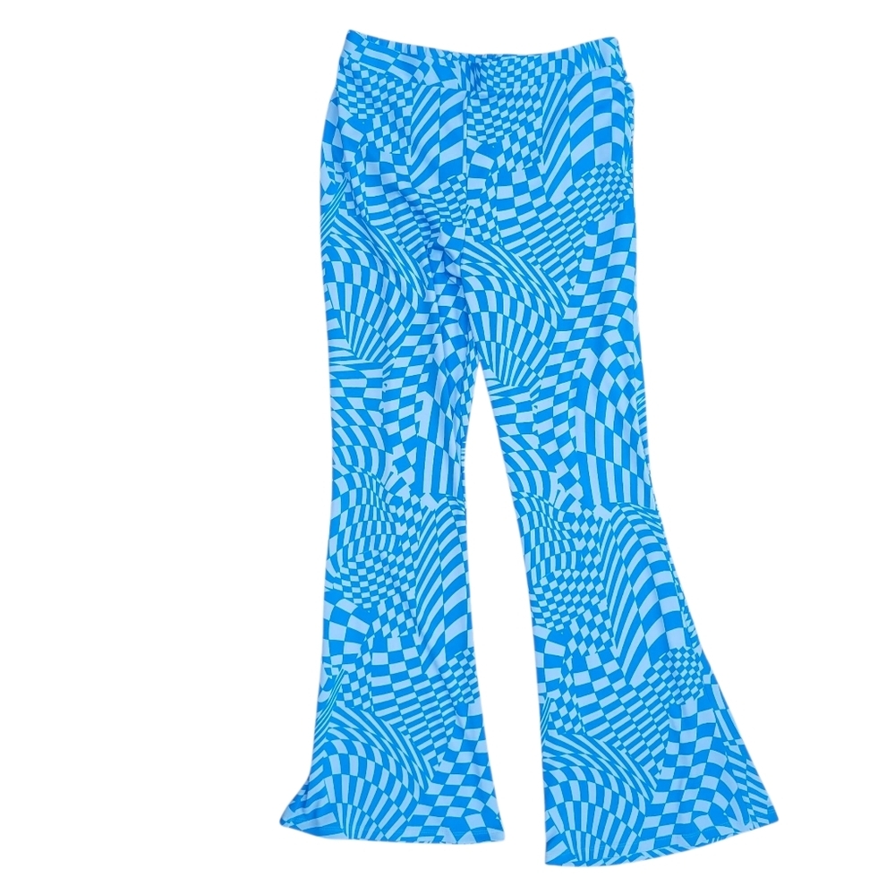 Wild Fable Flared Leggings Blue Psychedelic Checkers